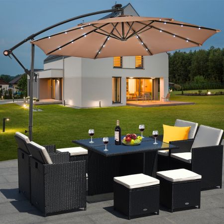 Ombrellone LED 3 m per giardino cortile piscina veranda, Ombrellone in poliestere con luci, Marrone