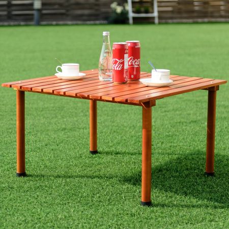 Costway Tavolo di legno arrotolabile da campeggio pieghevole, tavolo da picnic portatile con borsa di trasporto, Marrone