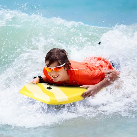 Costway Tavola da surf con cinturino per piedi Bodyboard da surf per bambini/adulti 104x52x6cm Giallo