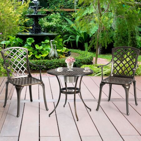 Costway Set di 2 sedie da pranzo di metallo con design cavo, Sedie multiuso con braccioli per giardino cortile piscina