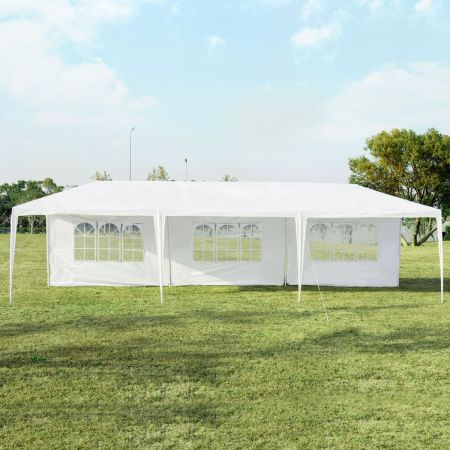 Costway Gazebo impermeabile 3x9m con 5 pannelli laterali rimovibili, Tenda per matrimonio eventi in spiaggia barbecue, Bianco
