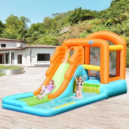 Castello gonfiabile con scivolo ad acqua area e piscina 490x225x240cm, Parco acquatico gonfiabile per bambini