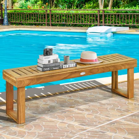 Costway Panca in legno di acacia con sedile a listoni per cortile giardino piscina, Panca da esterno senza schienale