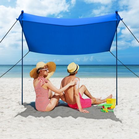 Costway Tenda da spiaggia in lycra con borsa di trasporto e 4 sacchi di sabbia, Tenda per campeggio e pesca 2,1x2,1m, Blu