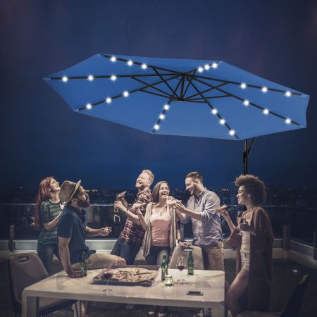 Ombrellone LED 3 m per giardino cortile piscina veranda, Ombrellone in poliestere con luci Blu