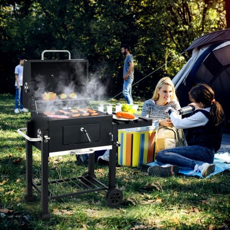 Costway Barbecue a carbonella portatile per picnic campeggio e feste, Combo barbecue con ruote e tavolino da esterno Nero