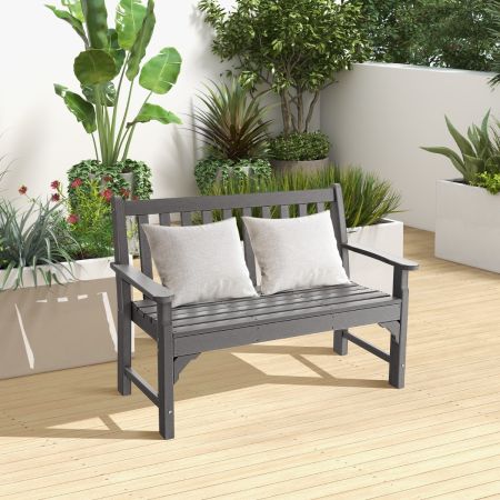 Panchina da giardino a 2 posti adatto a qualsiasi tempo con schienale e braccioli, Panchina da esterno Grigio