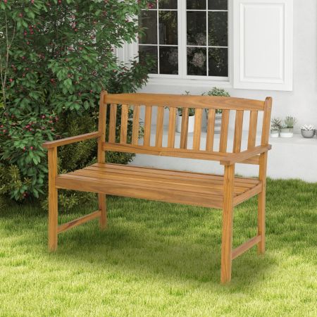 Panchina da giardino in legno di acacia con schienale e braccioli sedile a doghe, Panchina da parco 110x56,5x86cm
