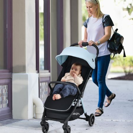 Costway Passeggino pieghevole con struttura in alluminio, Passeggino per bambini 0-36 mesi con schienale e tettuccio Blu