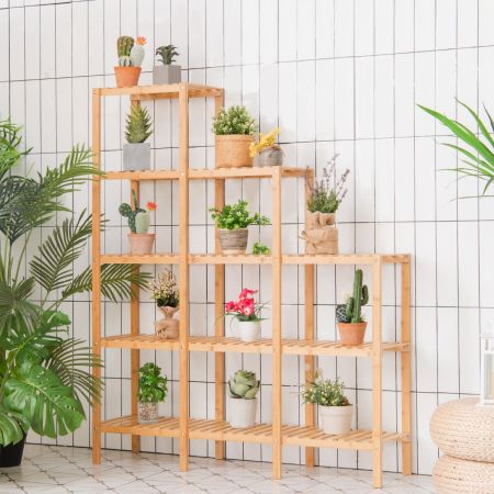 Costway Porta piante di bambù con 5 livelli, Scaffale organizer per giardino balcone salone facile da montare Naturale