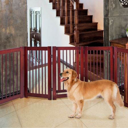 Cancello di legno con 2 pannelli per cani, Recinzione estensibile e pieghevole per animali domestici