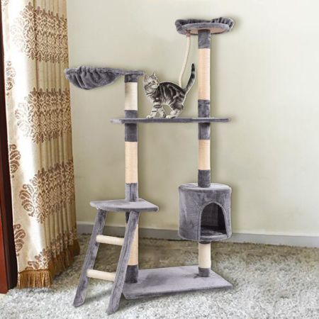 Costway Albero tiragraffi gioco per gatto 60x40x150cm Albero rampicante per gatti piccoli e medi, Grigio