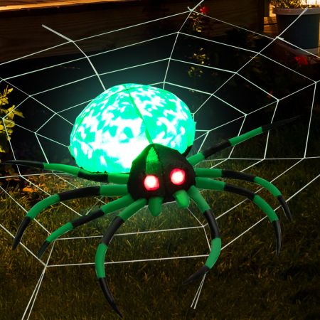Costway Ragno gonfiabile di Halloween con ragnatela, Spaventoso ragno impermeabile con luce LED rotante per cortile festa
