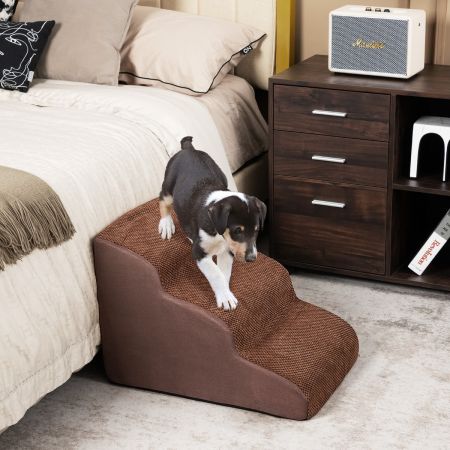 Costway Rampa per cani a 3 livelli per divano letto alto, Gradini antiscivolo in spugna per animali domestici Caffè