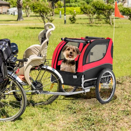 Costway Rimorchio bici per animali domestici con ruote 50cm tettuccio apribile, Rimorchio per bicicletta per cani