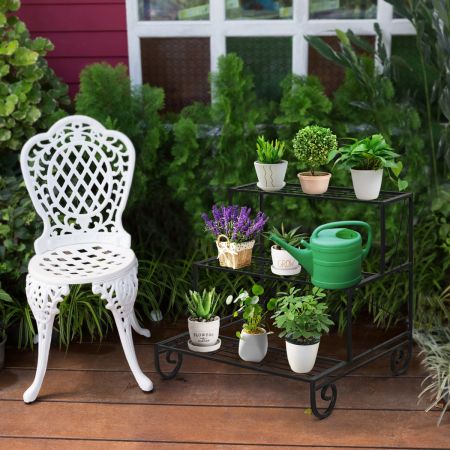 Supporto organizzatore per piante in metallo, Scaffale per fioriere a 3 livelli per interni patio giardino