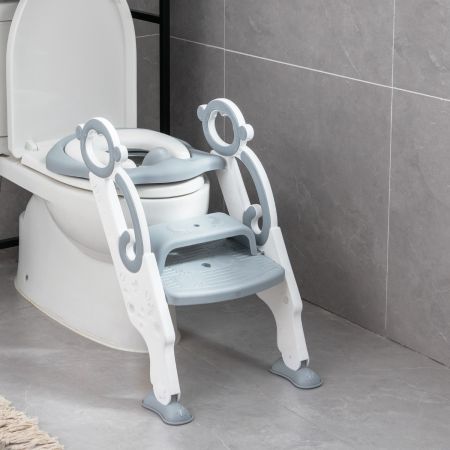 Costway Scaletta regolabile e pieghevole per WC, Sgabello imbottito con scala maniglie per bambini e bambine Grigio