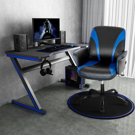 Sedia da gaming regolabile in altezza con braccioli incorporati, Sedia da ufficio ergonomica in pelle PVC Blu