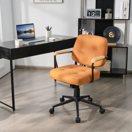 Costway Sedia da scrivania in pelle PU regolabile in altezza, Sedia girevole da ufficio con schienale a dondolo Arancione