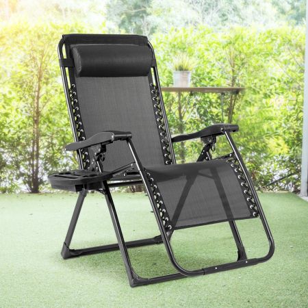 Sedia reclinabile con porta bicchieri tessuto traspirante poggiatesta rimovibile, Sedia portabile portata 227kg