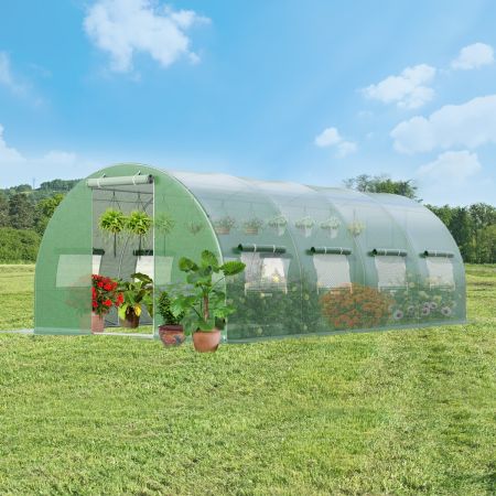 Serra per piante da giardino con 10 finestre avvolgibili 2 porte con cerniera, Serra tunnel per orto Verde