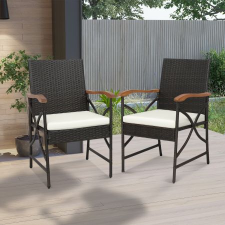 Set di 2 sedie in vimini per patio con cuscino struttura in metallo, Sedie in rattan in PE per esterni Beige