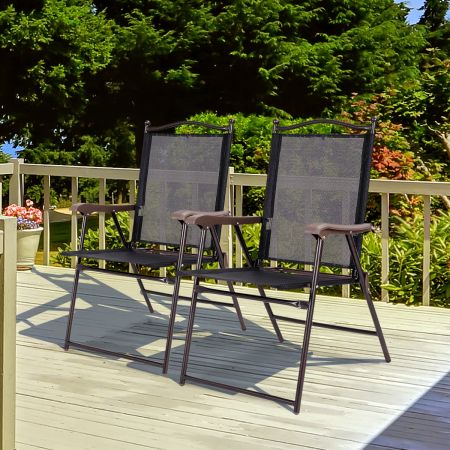 Set di 2 sedie pieghevoli da patio con braccioli, Sedie da pranzo portatili per cortile terrazza piscina