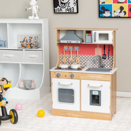 Costway Set di cucina giocattolo in legno per bambini con pentole utensili, Set da gioco per bambini dai 3 ai 7 anni