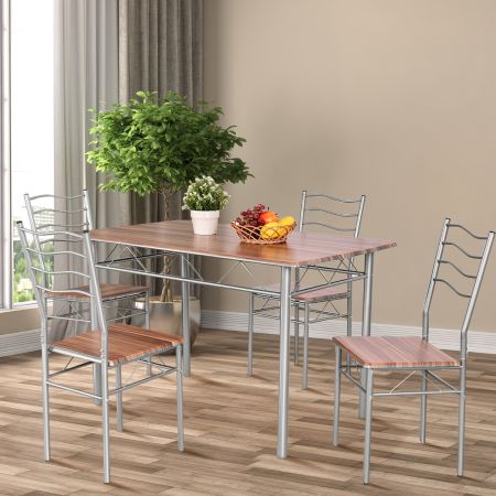 Costway Set tavolo da pranzo con 4 sedie con schienale alto, Mobili da cucina con tavolo da banco rettangolare