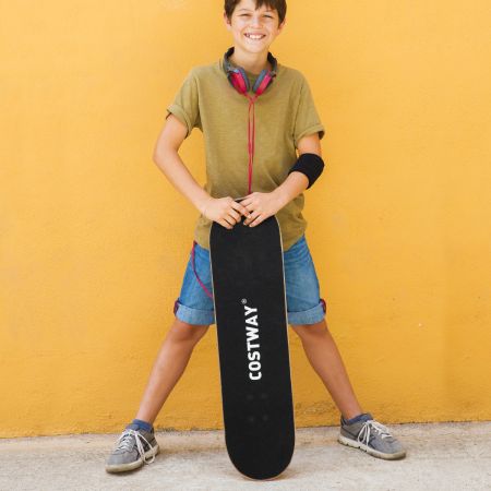 Costway Skateboard per bambini adulti con 7 strati in legno d’acero ruote in PU, Skateboard standard completo 80cm Nero