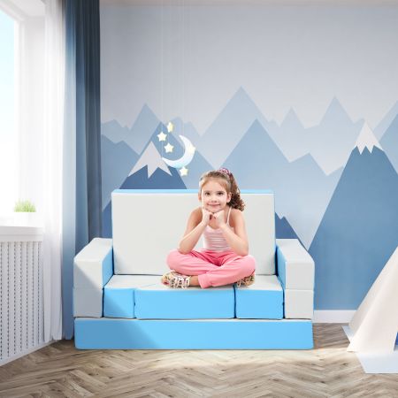 Costway Set di divano per bambini multifunzionale Set mobile da gioco per bimbi 141x94x12cm, Blu