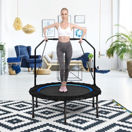 Trampolino da fitness pieghevole 102 cm, Mini trampolino con 2 bande di resistenza, Blu