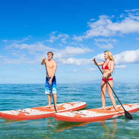 Costway Tavola da paddle gonfiabile con pinna rimovibile, Tavola da surf gonfiabile con accessori per SUP 320x76x15cm, Arancione