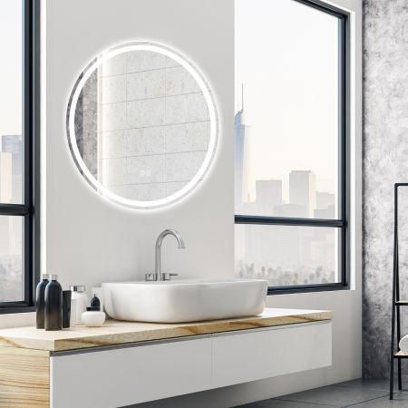 Costway Specchio LED rotondo da bagno a parete, Specchio impermeabile con luminosità e temperatura del colore regolabili