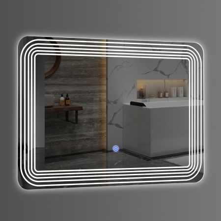 Costway Specchio LED da bagno con interruttore a sfioramento luce a 3 colori, Specchio da parete 70x50cm Modello 2