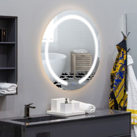 Costway Specchio led rotondo da trucco per bagno con luci a led, Specchio illuminato a parete dimenabile