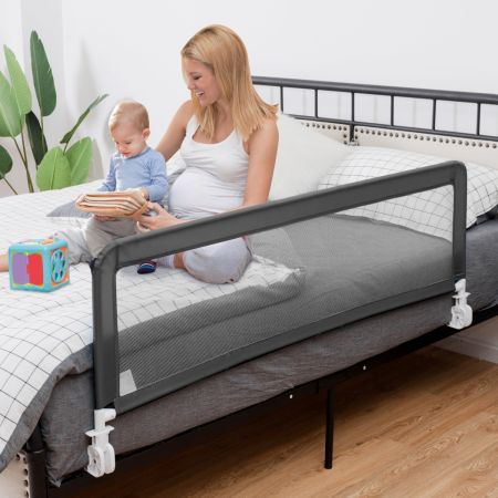 Costway Sponda per il letto per bambini, Sponda con altezza regolabile tessuto a rete cintura di sicurezza Grigio 120cm
