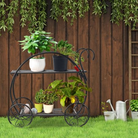 Supporto per piante in metallo da giardino a 2 livelli, Scaffale portavasi per piante in stile parigino per patio