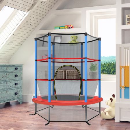 Costway Tappeto elastico per bambini con rete di sicurezza, Tappeto elastico con struttura in acciaio resistente Blu