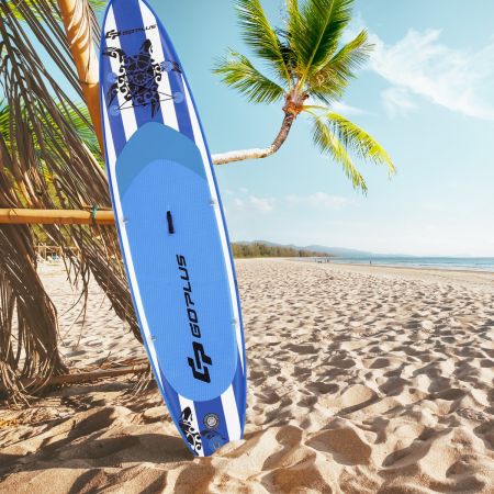 Costway Tavola gonfiabile da paddle con zaino e pompa manuale, Tavola da surf con accessori SUP 325x76x15cm Blu marino