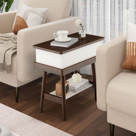 Tavolino con pannello superiore ribaltabile a 180° e cerniere in metallo antiruggine, Tavolino da divano Marrone
