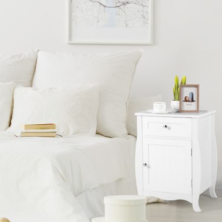 Costway Tavolino da letto con cassetto di stoccaggio gambe curve e dettagli laterali, Comodino da divano in legno