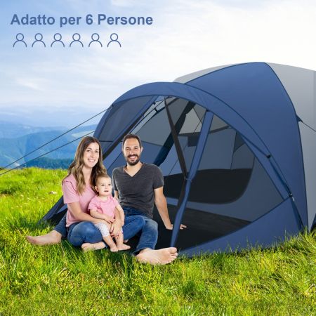 Tenda da campeggio a cupola, Tenda portatile con parapioggia rimovibile veranda a rete telo inferiore Blu