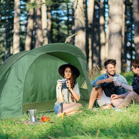 Costway Tenda da campeggio 4 in 1 portatile con copertura esterna, Set tenda rialzata pieghevole per 1 persona Verde