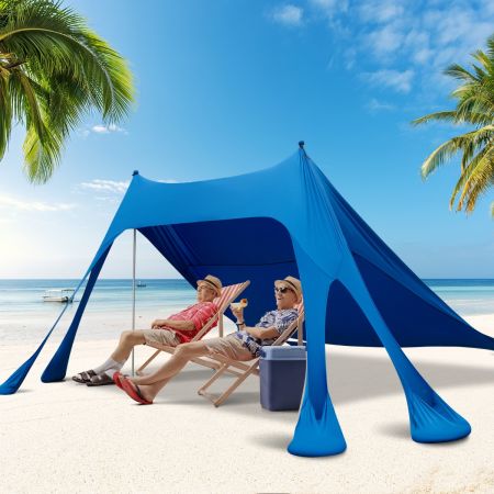 Tettoia parasole da spiaggia 3x3m con 8 sacchi di sabbia 3 palette, Tendone portatile con borsa per trasporto Blu