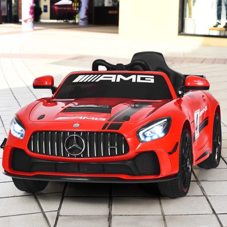 Costway Macchina cavalcabile 12 V per bambini con telecomando e luci LED, Mercedes Benz AMG GT4 elettrica Rosso
