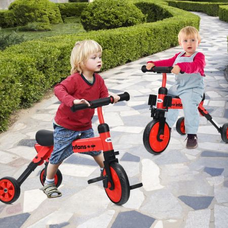 Costway Triciclo pieghevole 2 in 1 per bambini con pedali smontabili, Bici equilibrio in acciaio al carbonio Rosso
