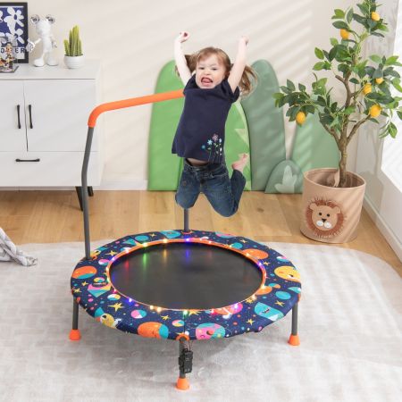 Costway Trampolino per bambini da 92 cm con luci led tappeto rotondo per saltare, Mini trampolino per bambini 3-6 anni