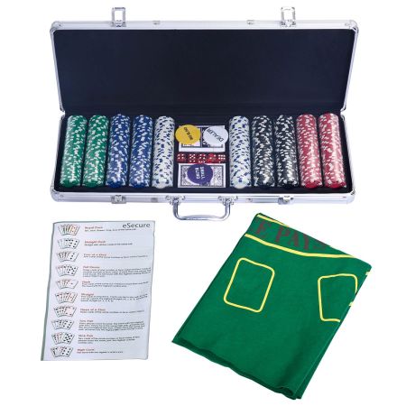 Costway Set da poker con 500 chips, 2 mazzi di carte, 5 dadi, 3 pedine dealer, valigetta in alluminio