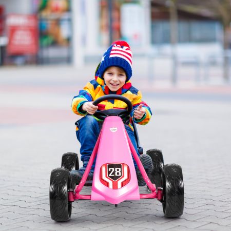 Costway Go kart a pedali con ruote e sedile regolabile per bambini, Macchinina cavalcabile per interno ed esterno Rosa